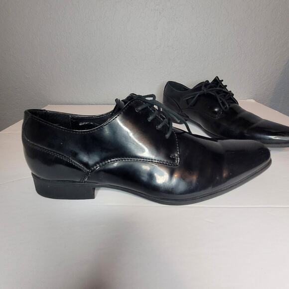 Calvin Klein Brodie Black Patent Mens Size 8.5 Oxfords Lace Leather Dress Shoes - Picture 5 of 16